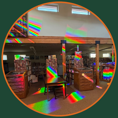 library-with-prism-light-art-installation